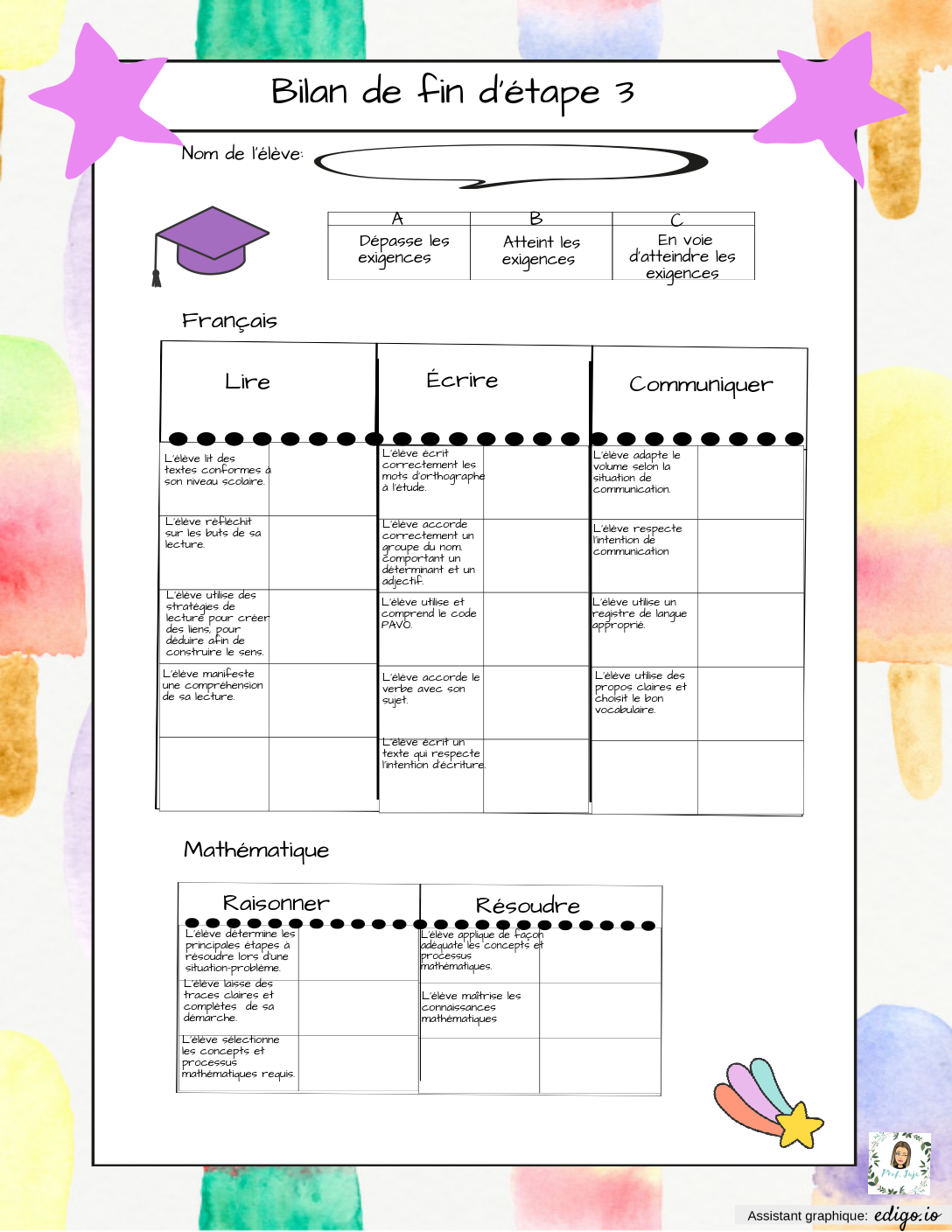 Bilan fin d'étape 3, CE2, Autres, Outils enseignants  Edigo