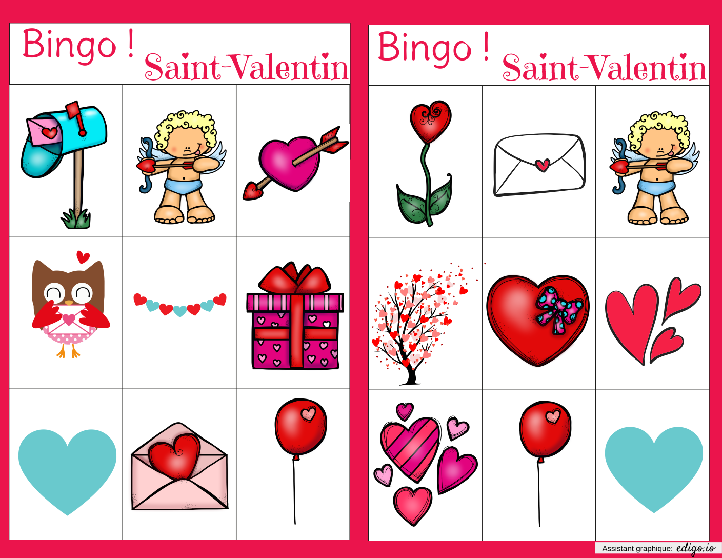 Bingo La SaintValentin, MS et GS, PS, Cartes de jeu, Thèmes Edigo