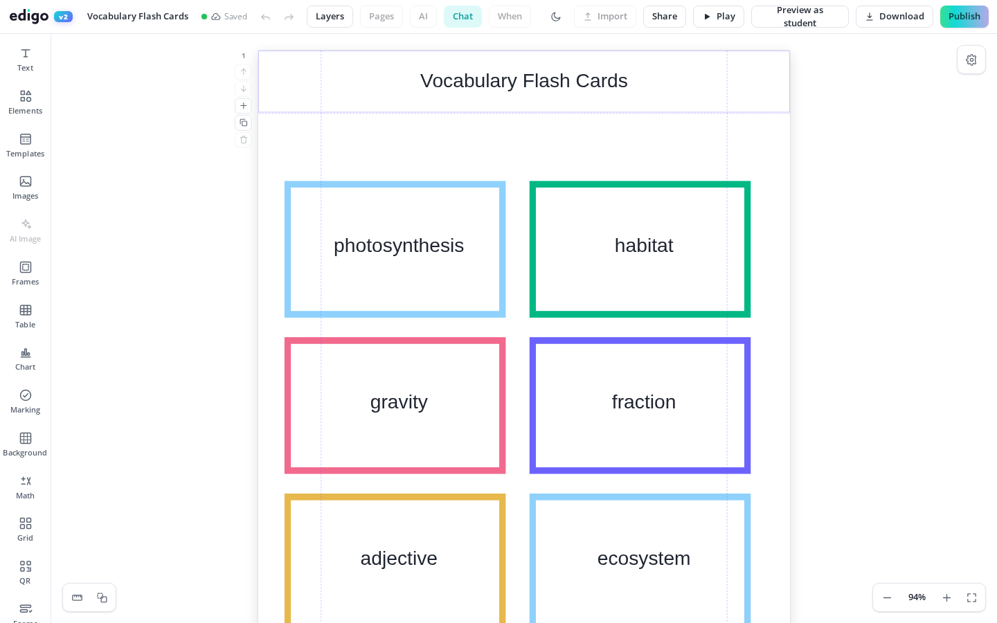 The Flashcard Maker Built for Classrooms shown in the Edigo editor