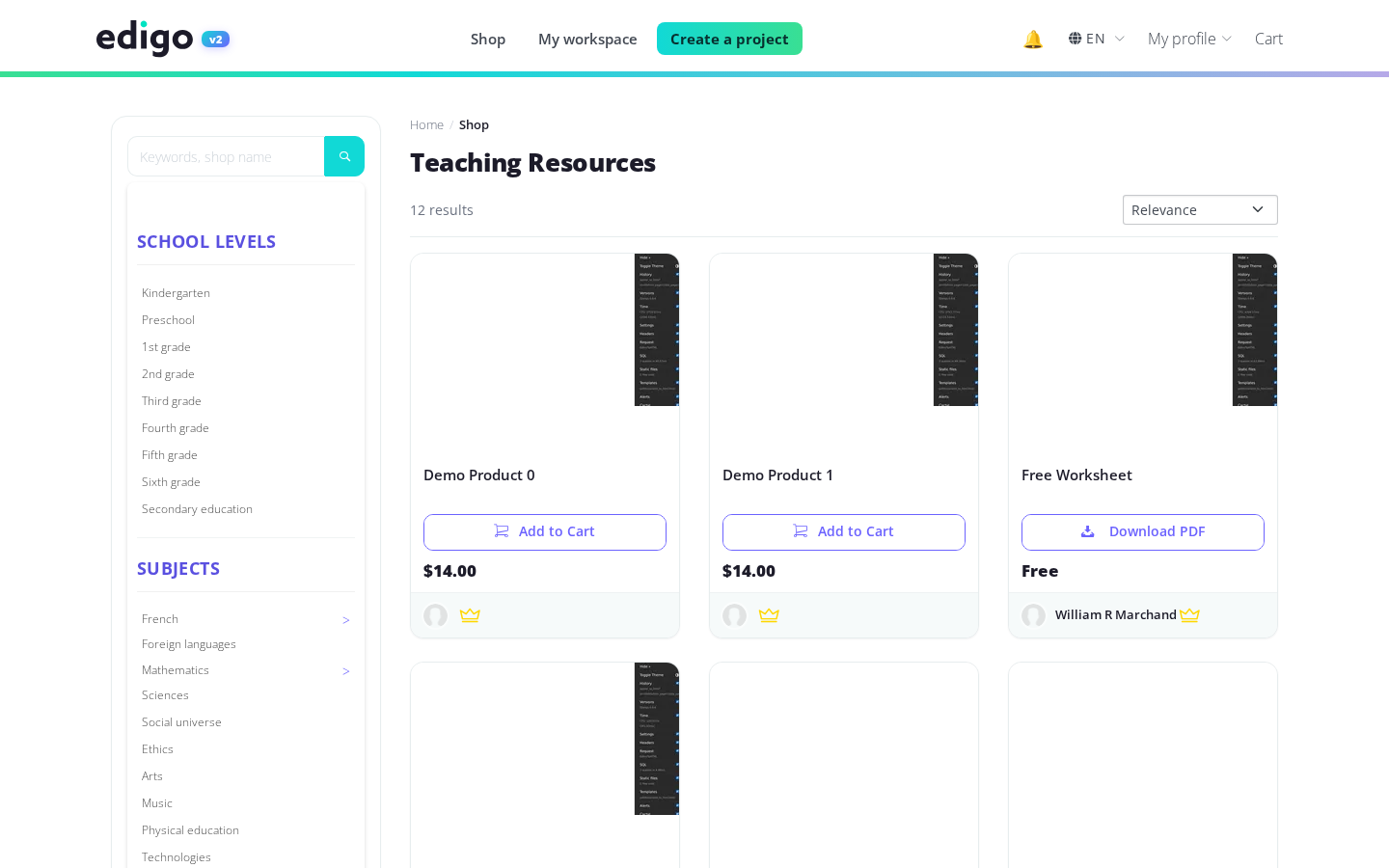 Sell Your Teaching Resources Online shown in the Edigo editor